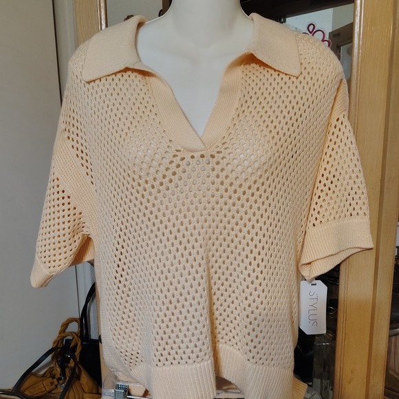 STYLUS Beige Knit Top and Pleated Skirt Set - Picture 4 of 4